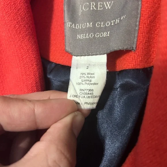 J CREW STADIUM CLOTH NELLO GORI WOMEN SIZE 2 RED PEACOAT - Picture 3 of 16
